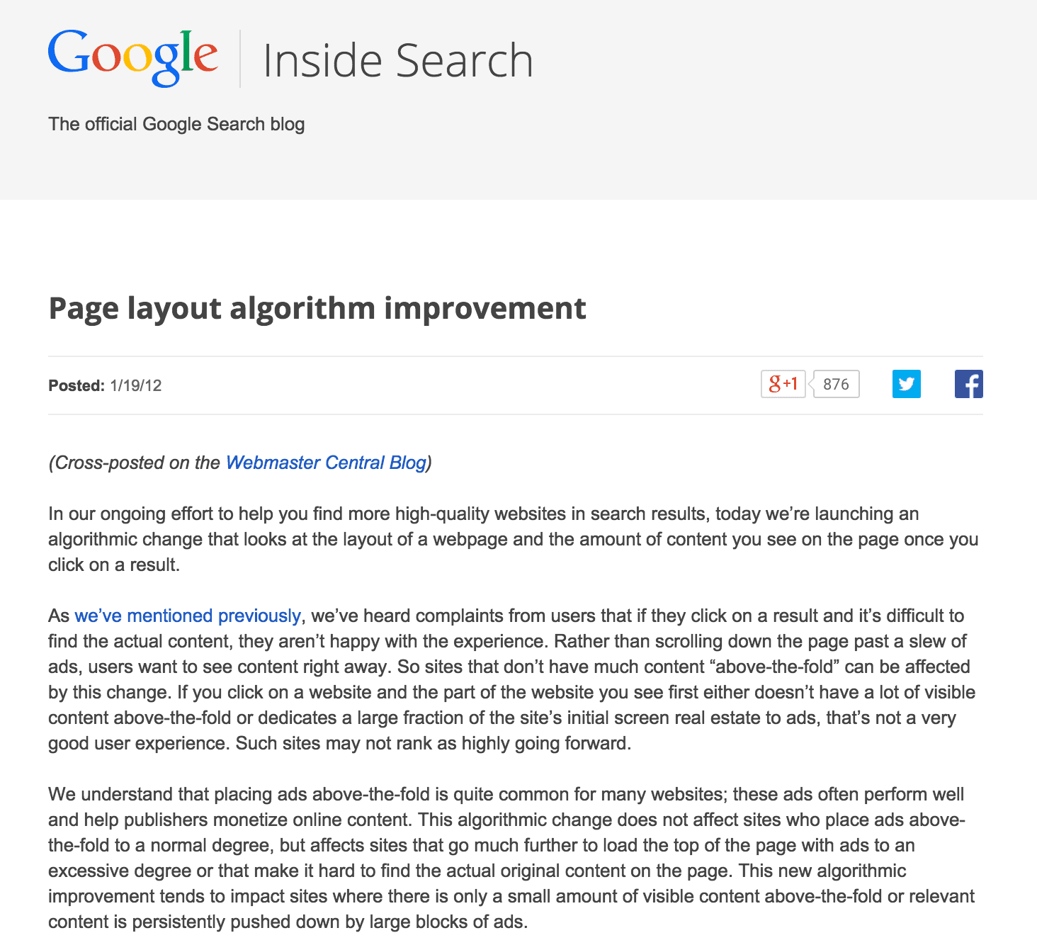 Google page layout update