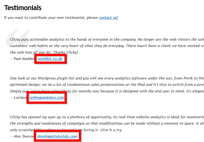 write testimonials for seo