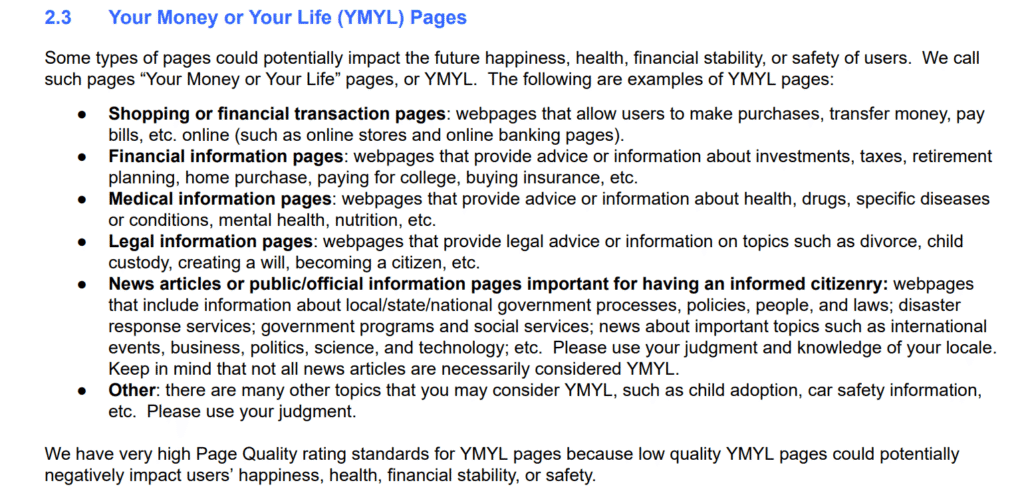 ymyl page quality