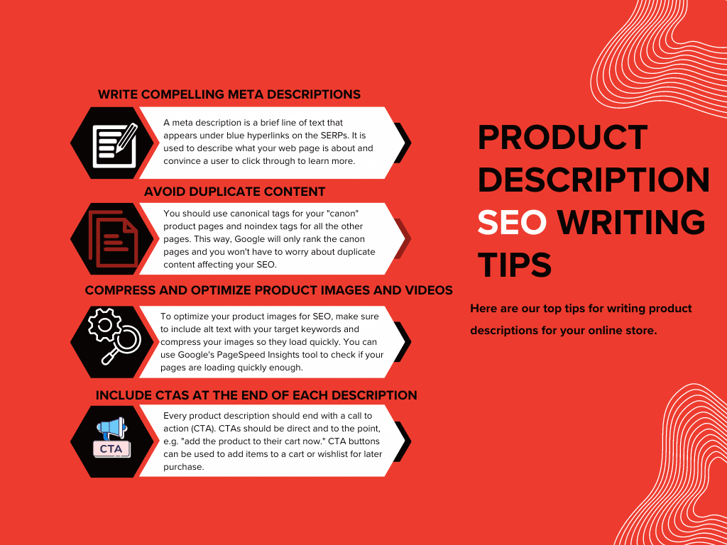 infographic on Product description seo writing tips