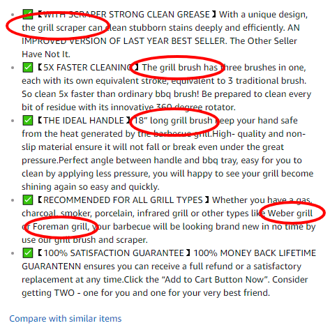 Image of Amazon product description in bullet points