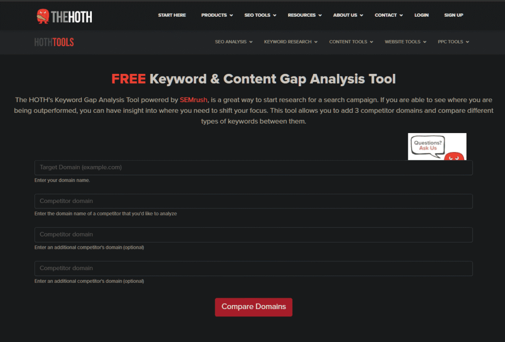 Image of The Hoth's Keyword and content gap tool