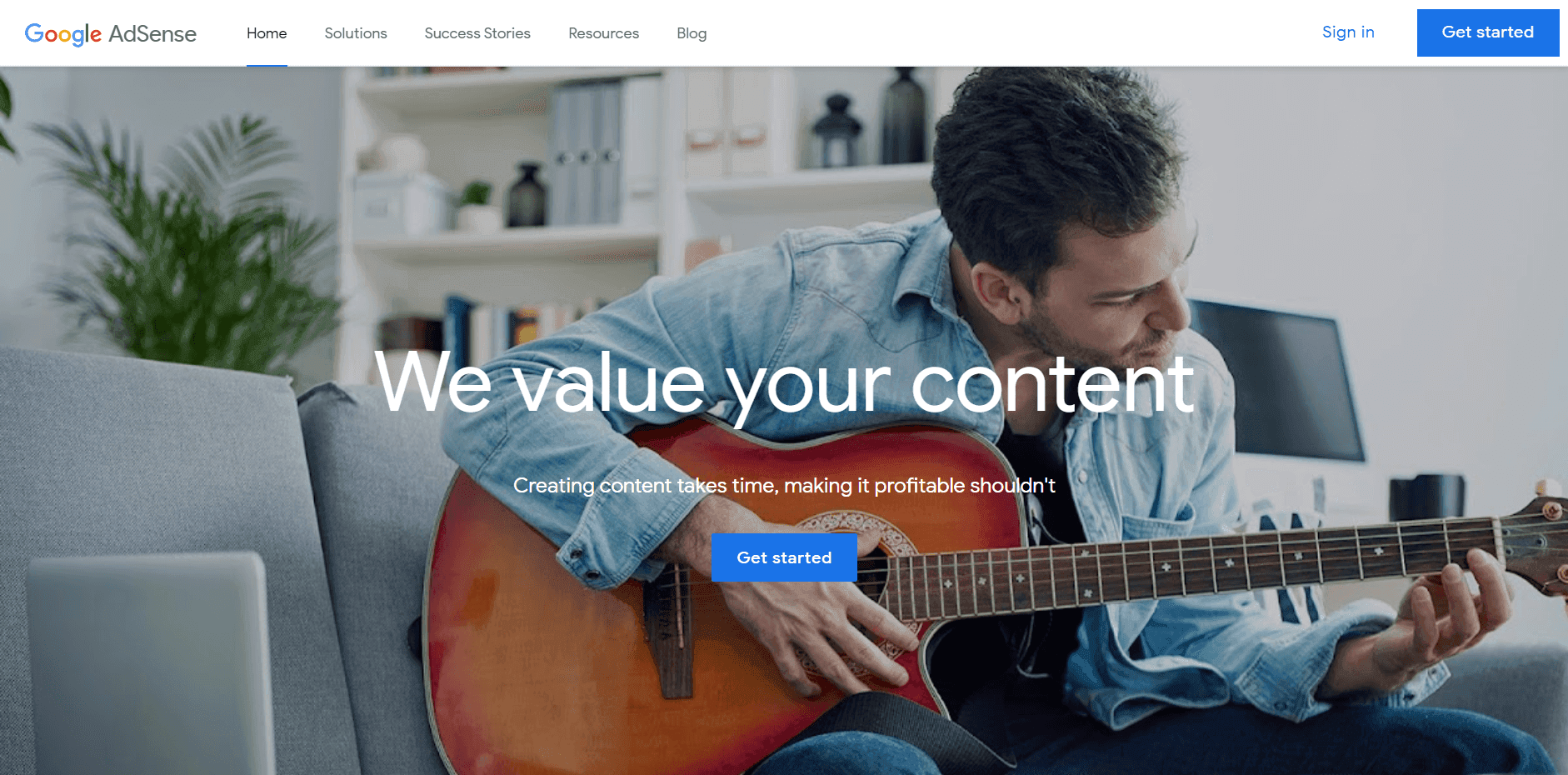 The homepage of Google AdSense