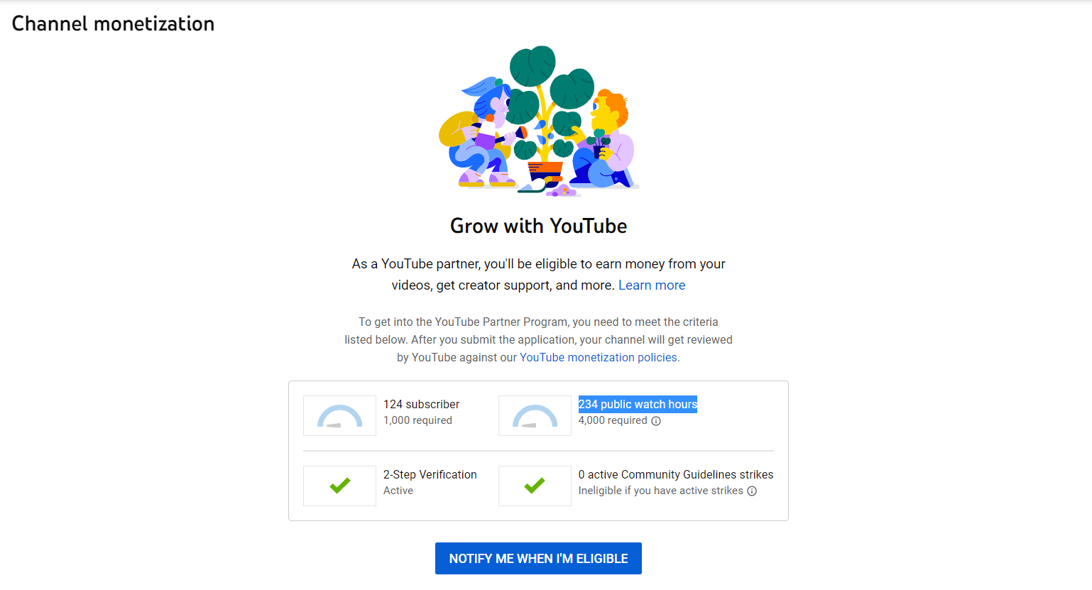 Monetization tab within YouTube studio