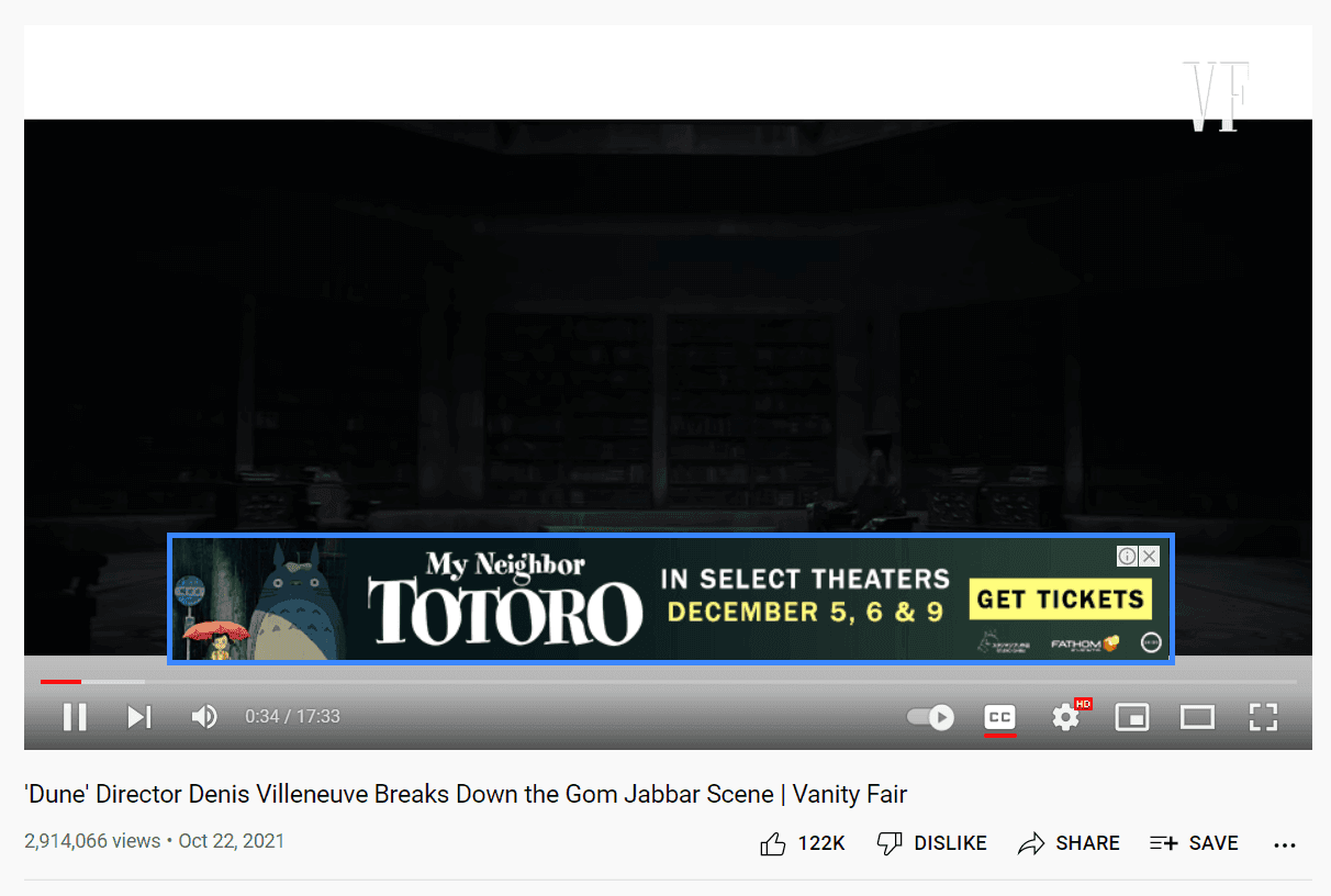 AdSense display ad in YouTube video