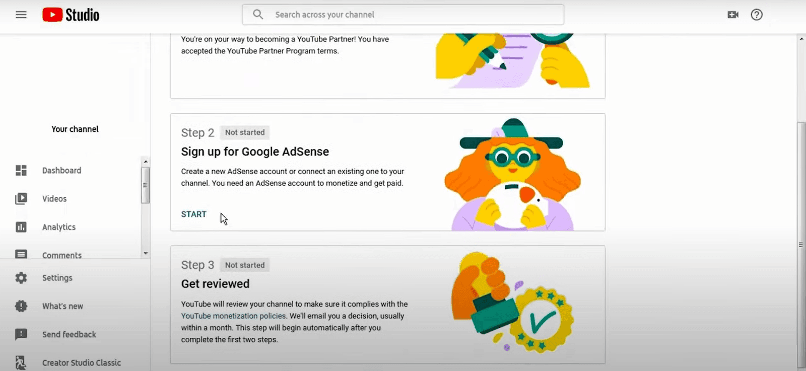 Application process for YouTube partner program