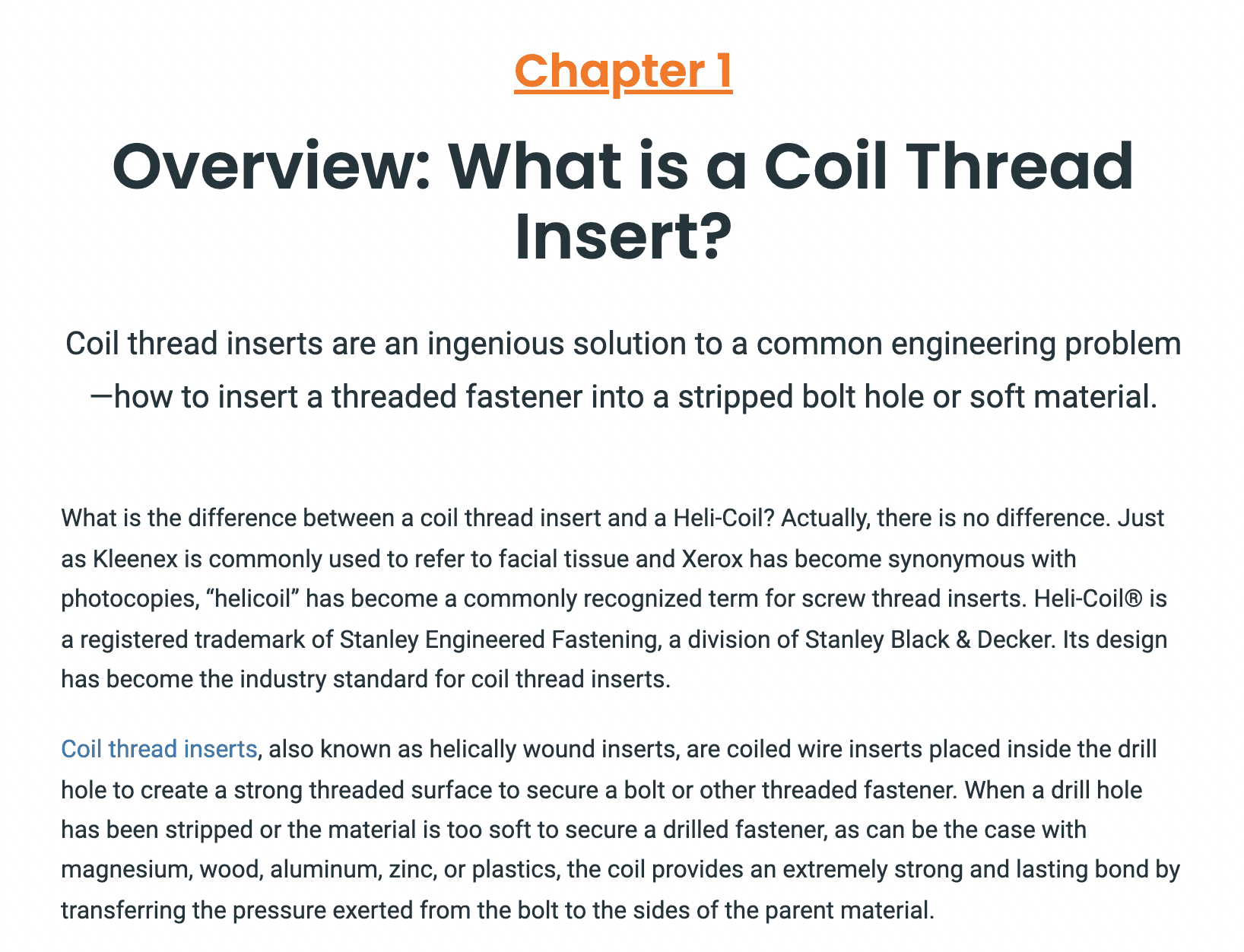 Guide to coil thread inserts