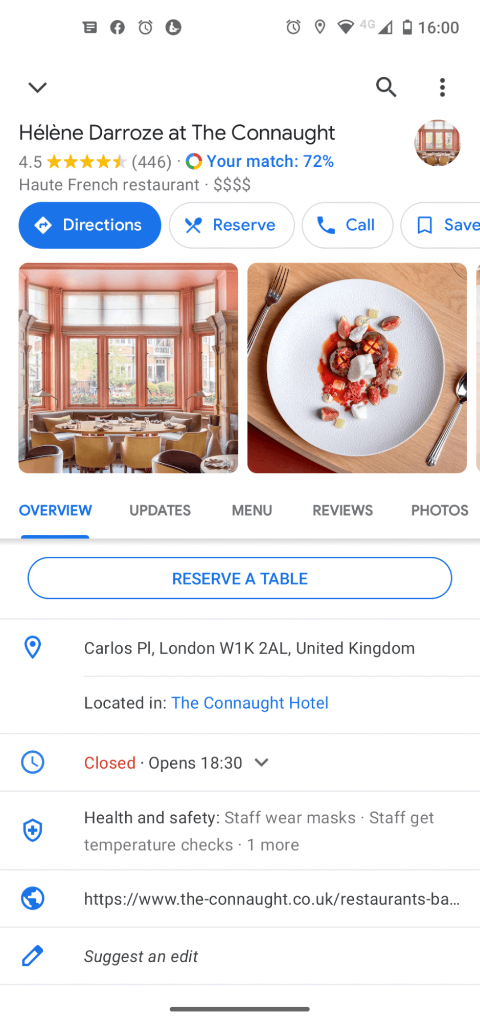 Helen Darozze's Google Maps listing on mobile