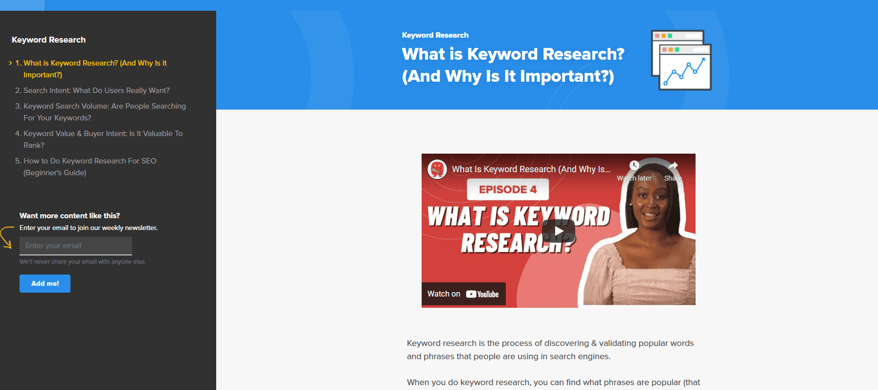 HOTH's pillar page on keyword research