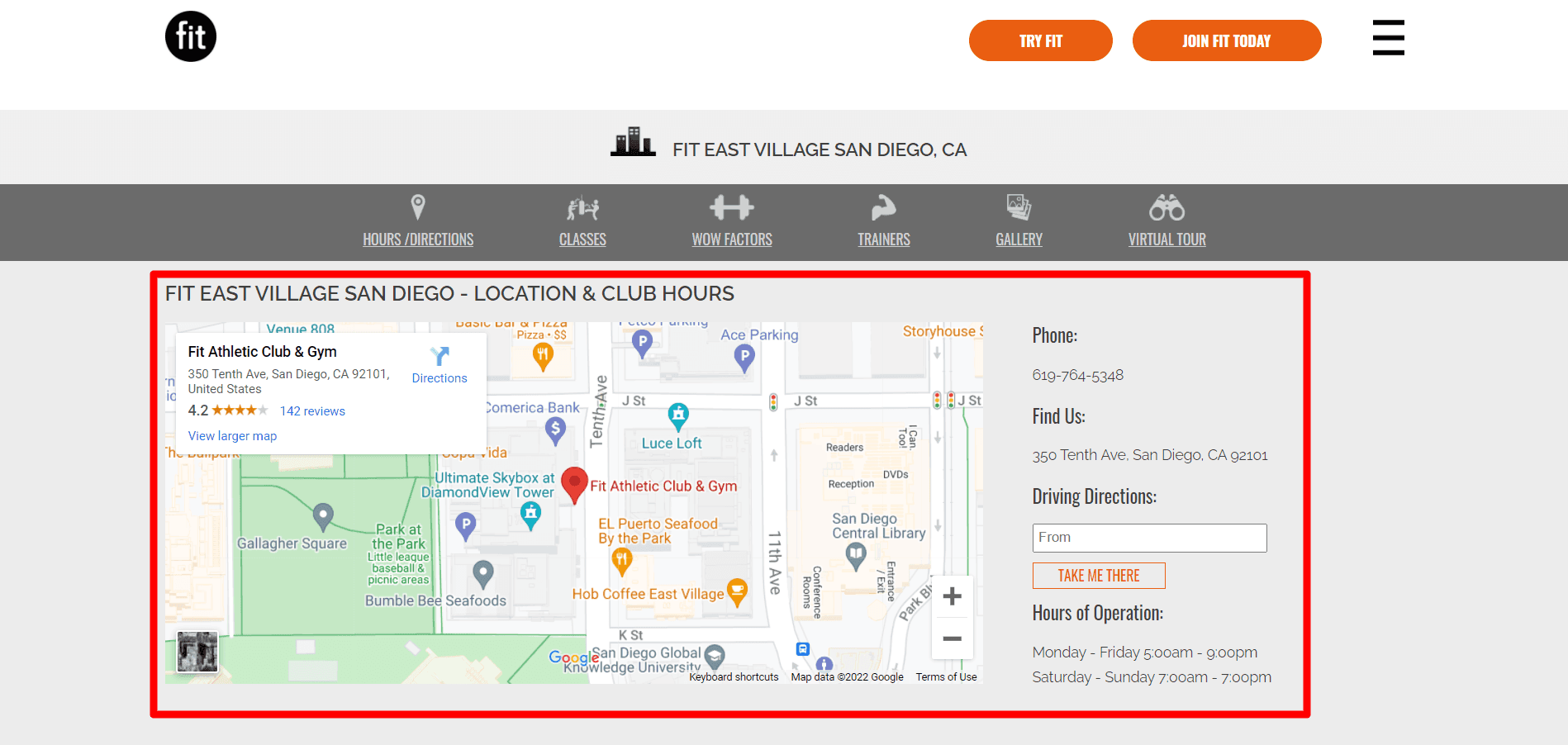 Address widget on Fit Athetlic's website