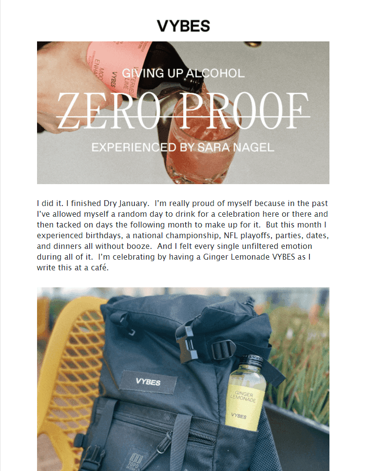 Personal experience newsletter example by Vybes