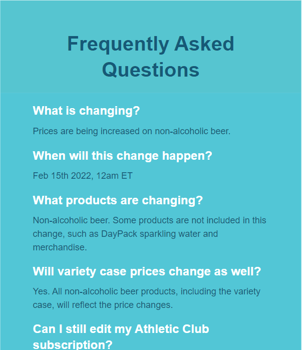 Athletic Brewing pricing update email