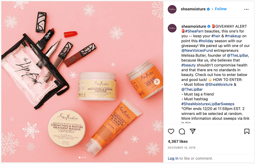 Shea Moisture giveaway on Instagram