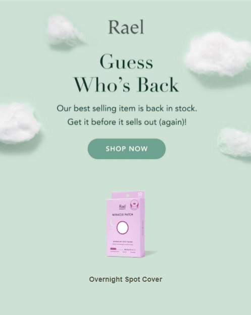 Back in stock email example by Rael