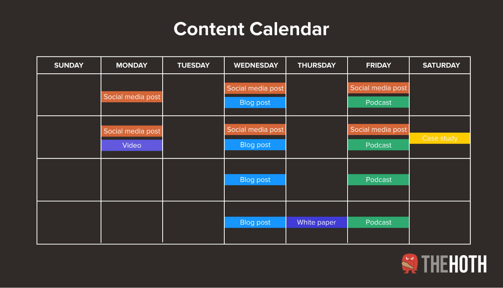 Example of content calendar