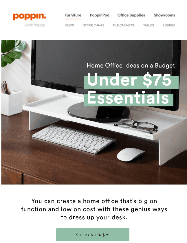 Poppin email for budget spenders