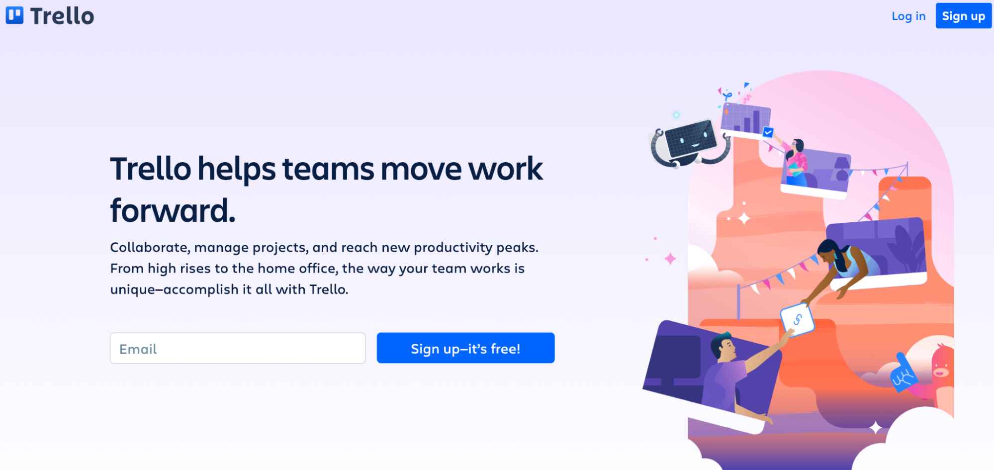 The homepage for Trello