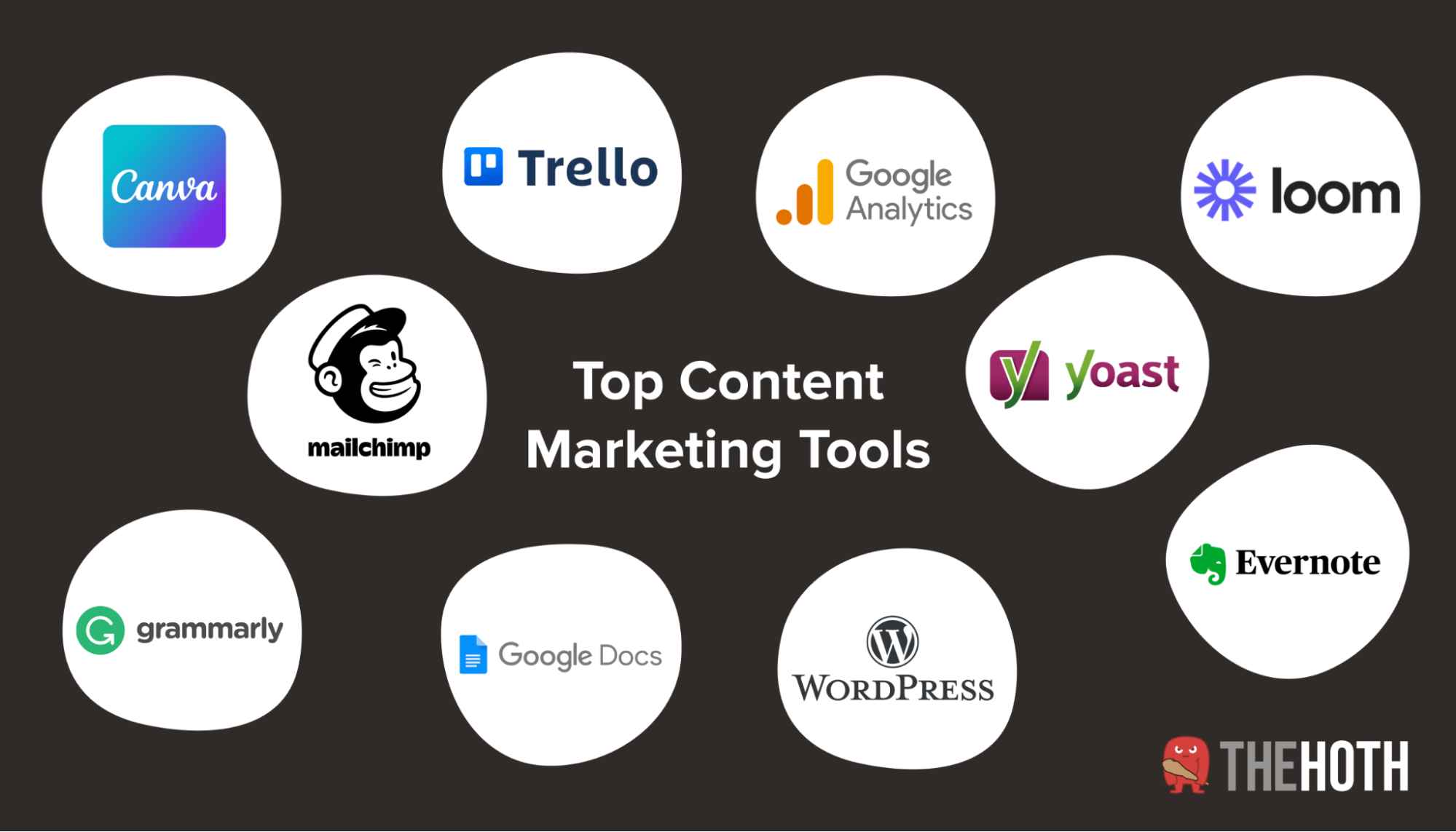The logos for the top ten content marketing tools