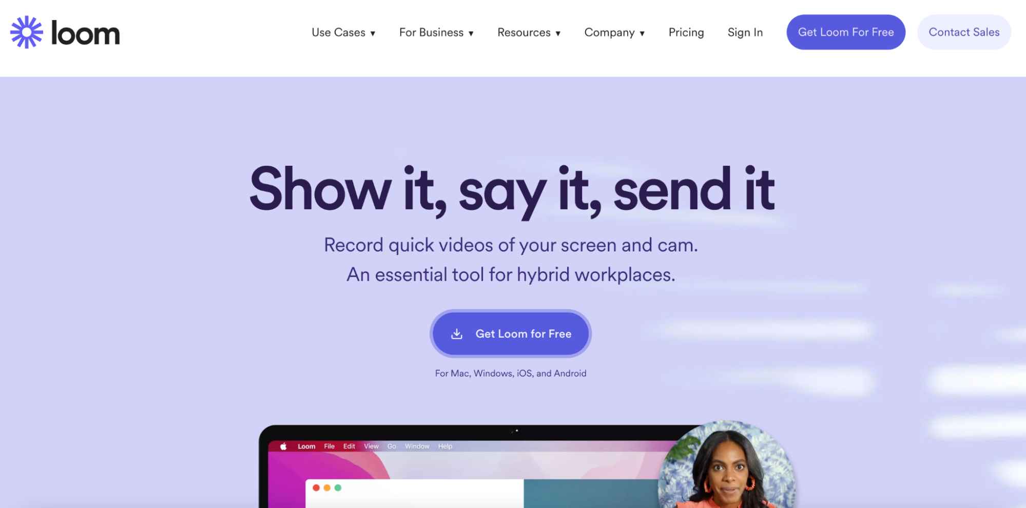 The homepage for loom