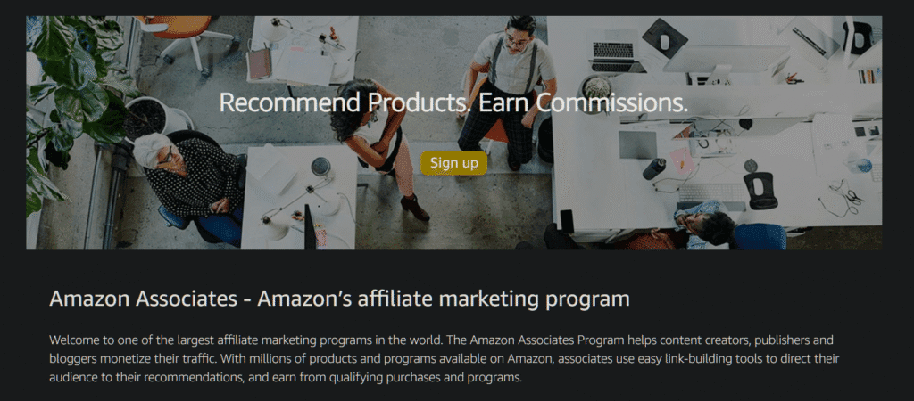 Image of Amazon Associates Affiliate Program Page