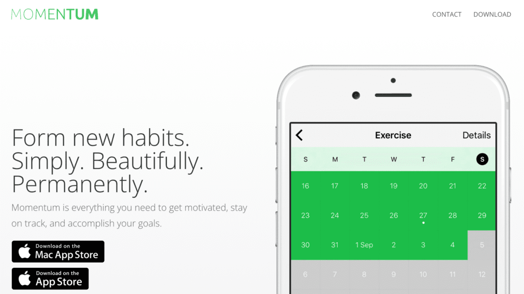 Image of Mamomentum app homepage