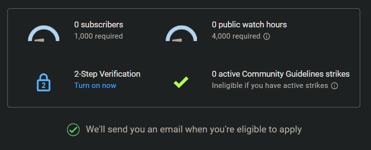 Image of Youtube Monetization notification
