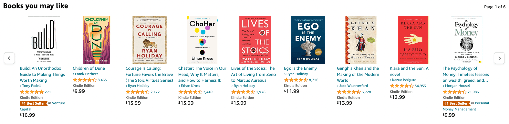 Amazon homepage with personalized recommendations