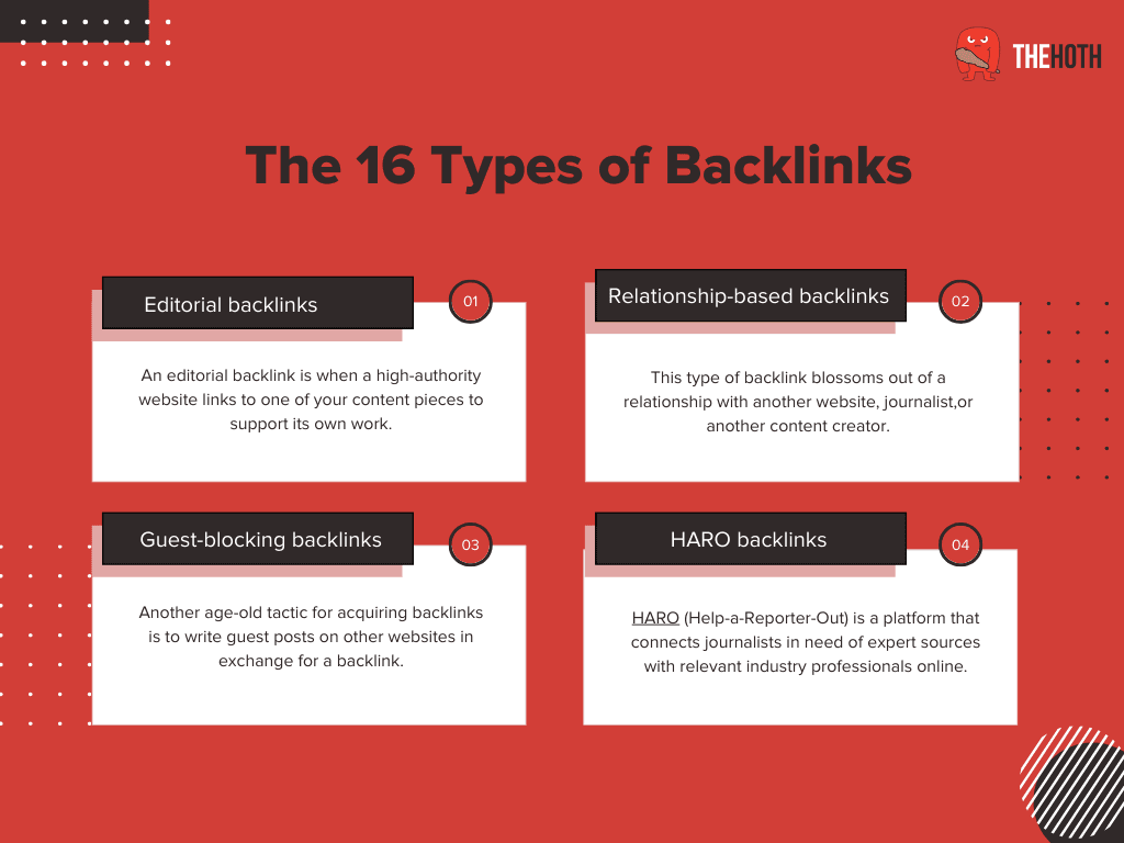 Infographic on the 16 types of backlinks
