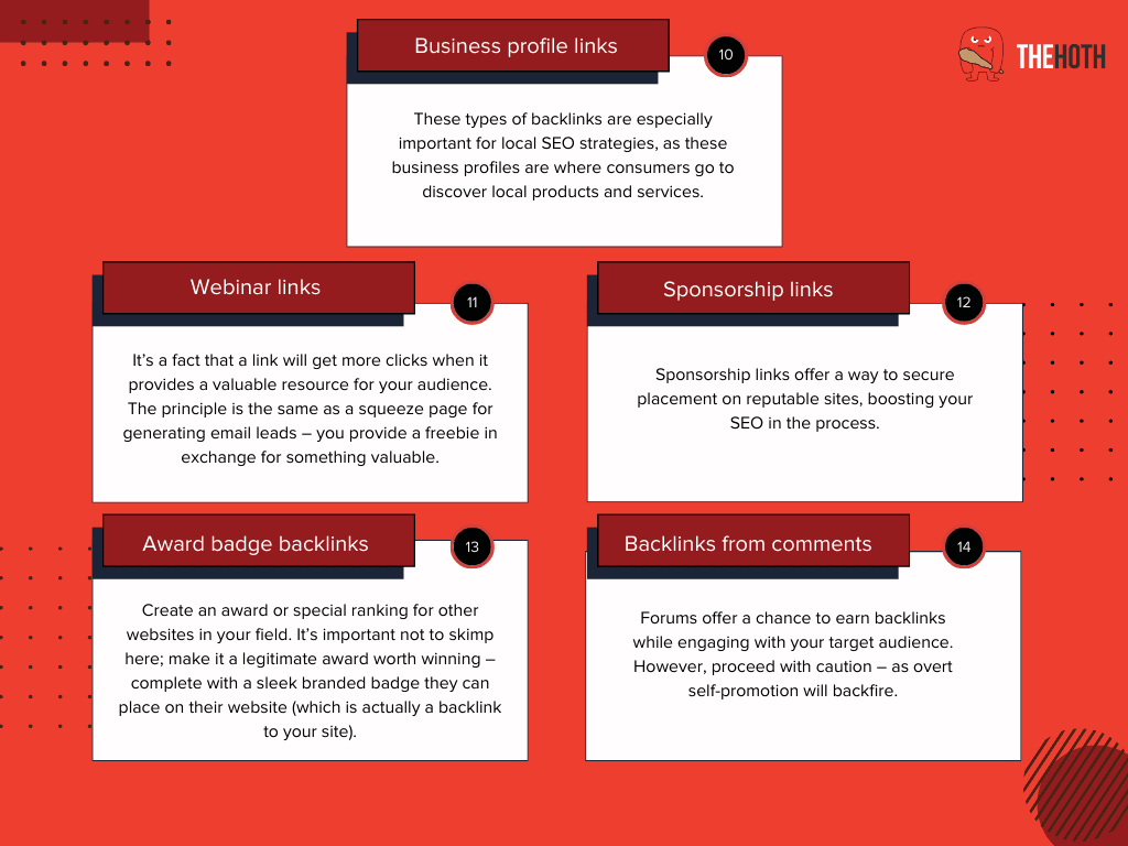 Infographic on the 16 types of backlinks