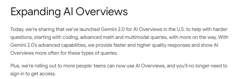Text explaining Google’s AI Overviews update. 