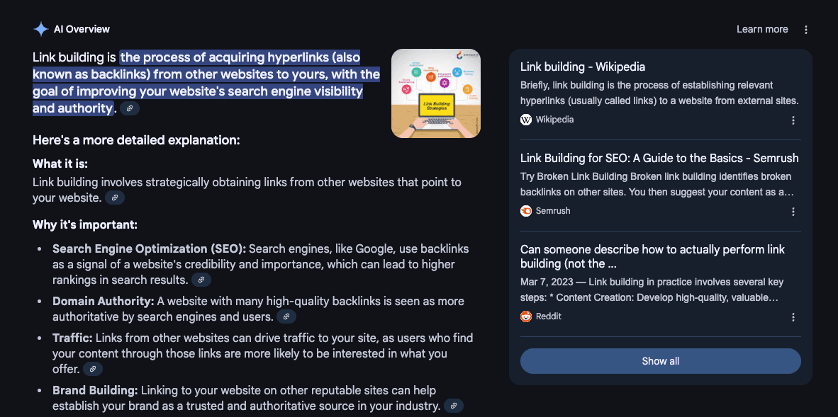 Google AI Overview for link-building 