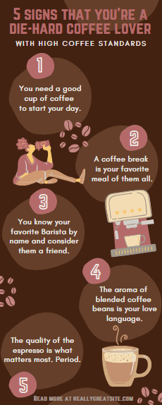 Infographic on the 5 signs that you're a coffee lover