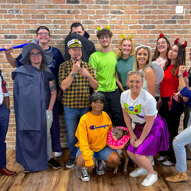 Group photo of diverse people smiling