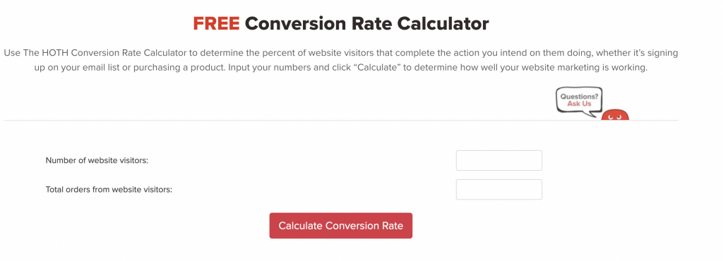 Image of HOTH Conversion Rate Calculator page