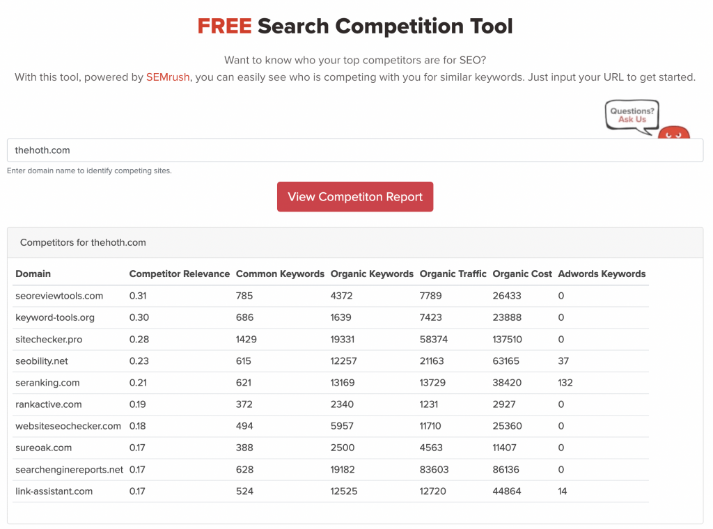 Image of TheHoth's Free Search Competition Tool