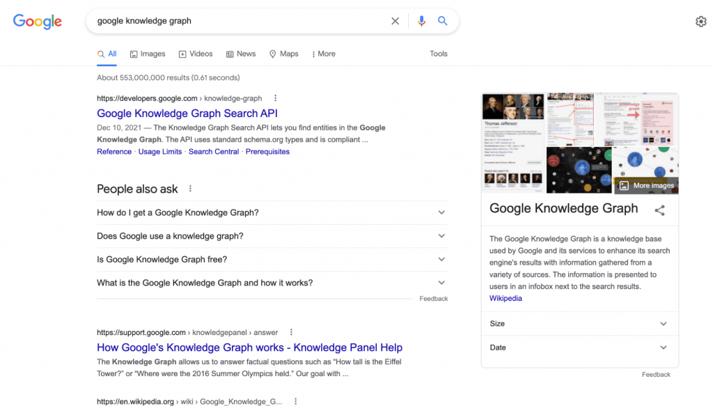 Image showing Google search result for Google Knowledge Graph