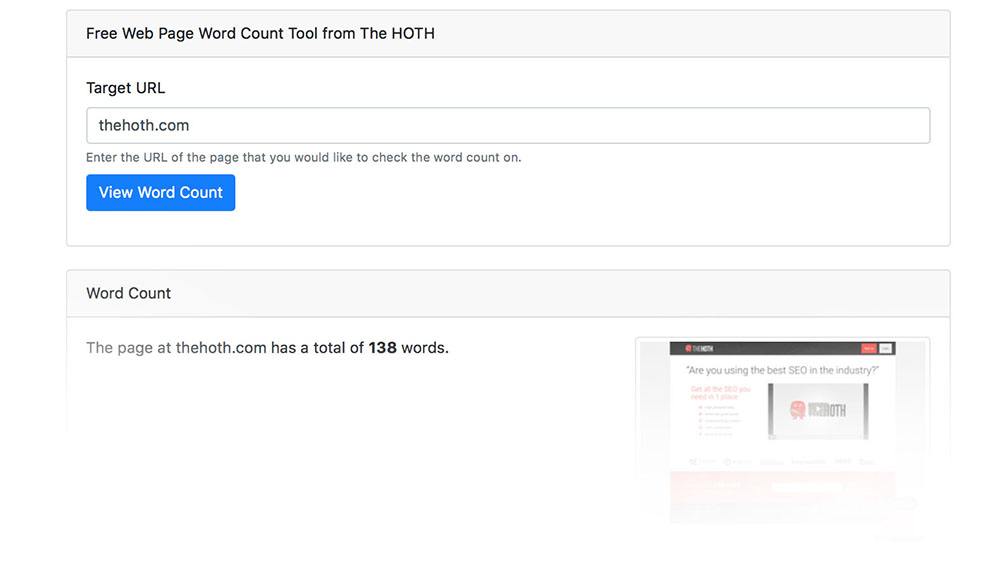 Image showing how thehoth's word count tool gives the number of words on a page