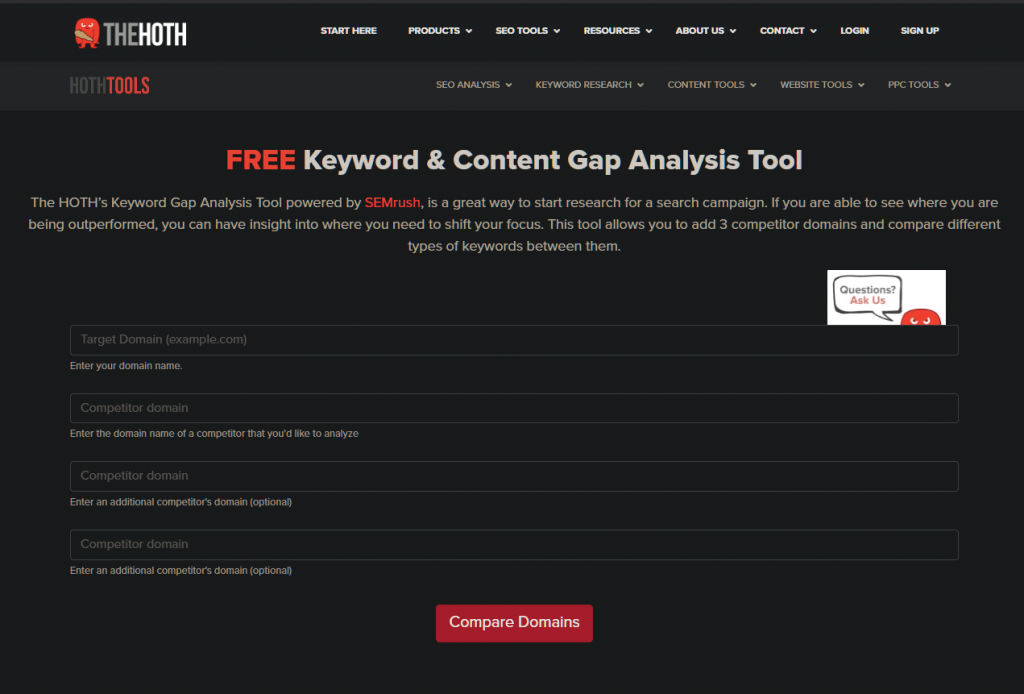 Image of The Hoth's Keyword and content gap tool