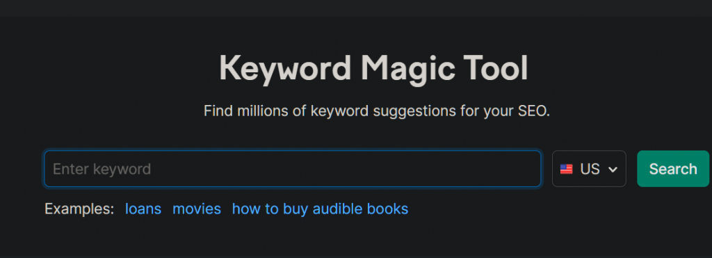 Image of SEMRush Keyword Magic Tool homepage