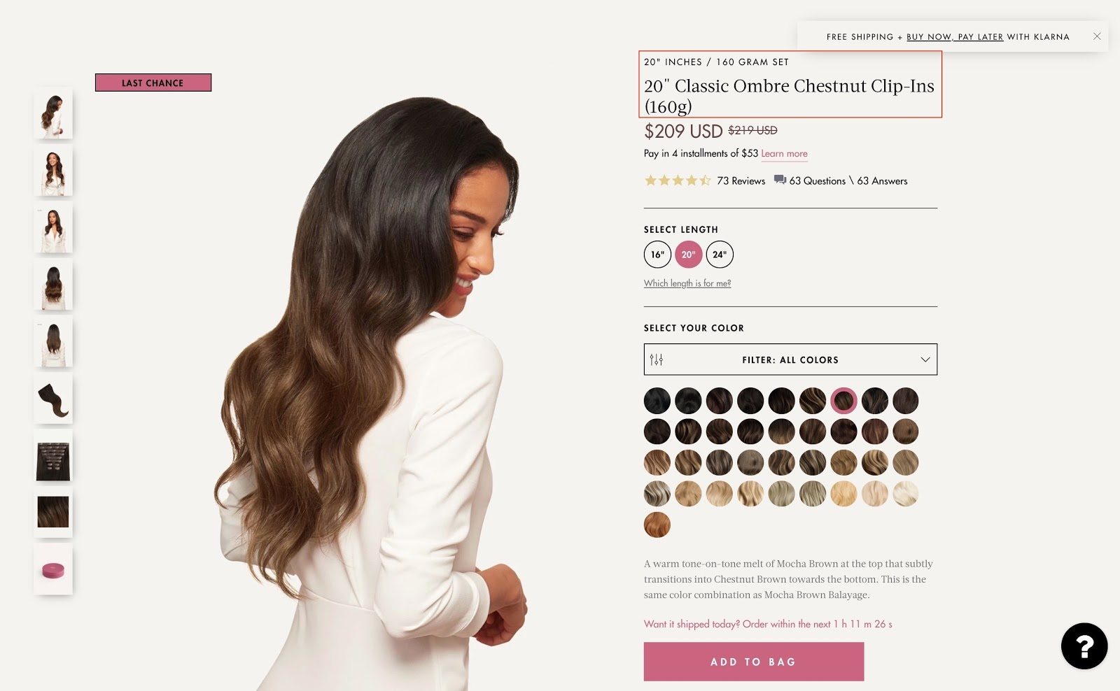An excellent example of a product page from LuxyHair.