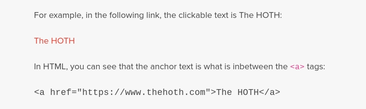 The definition of anchor text from our online link building guide.