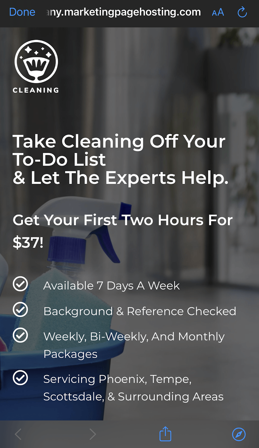 A mobile optimized site for a cleaning company. 
