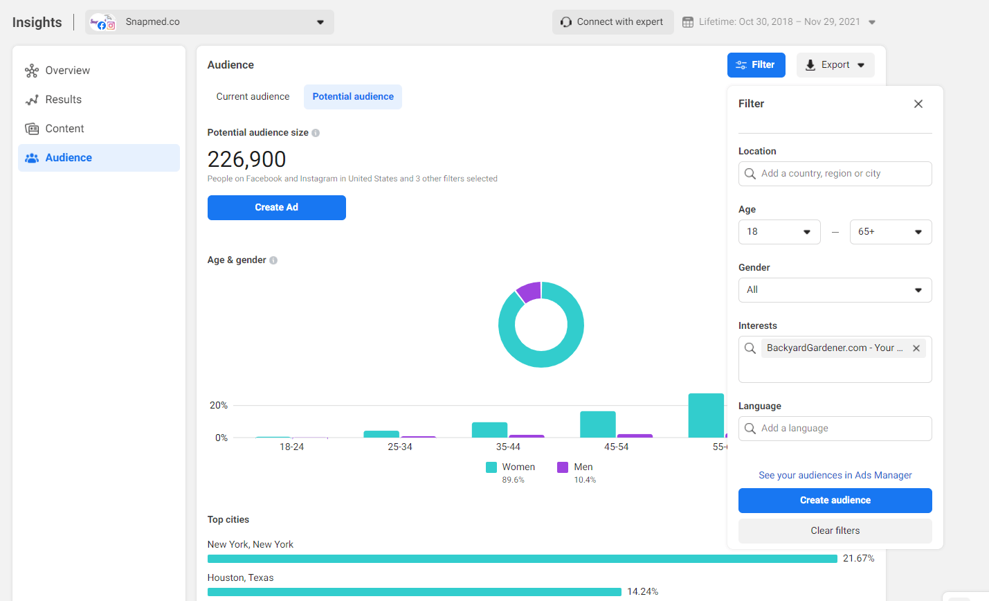 Audience Insights report in Facebook Business Manager