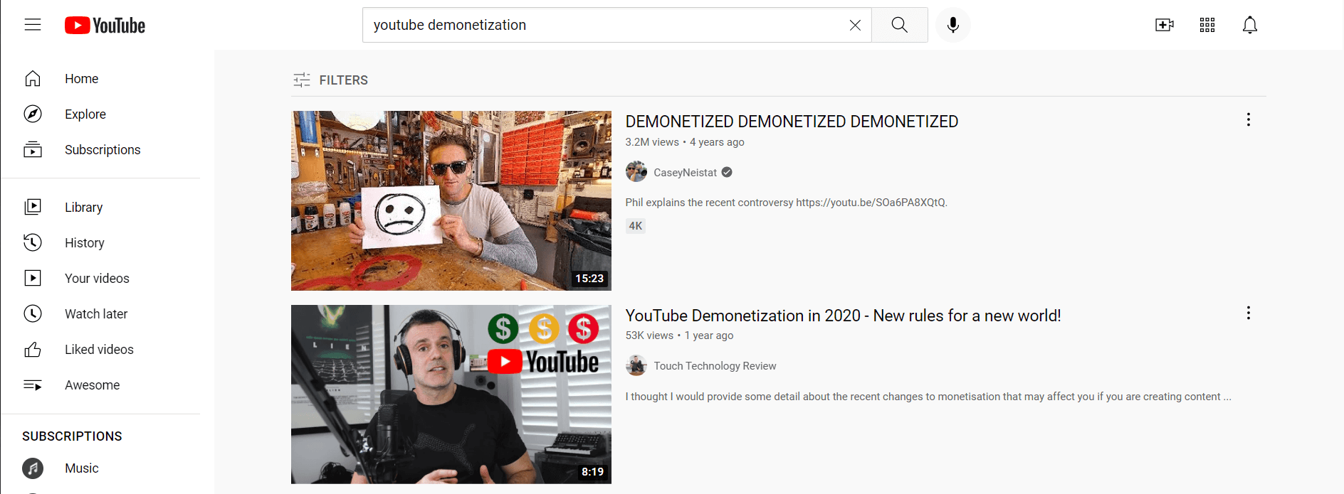 YouTube videos on demonetization