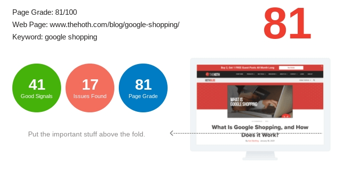 The overall grade of our blog post after analyzing it in the SEO Checker.