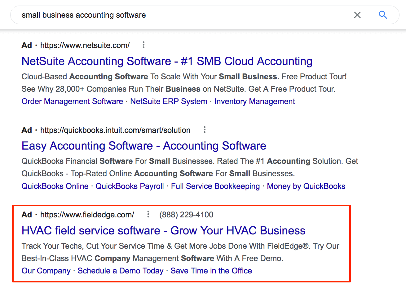 Google search ads for small business accounting software