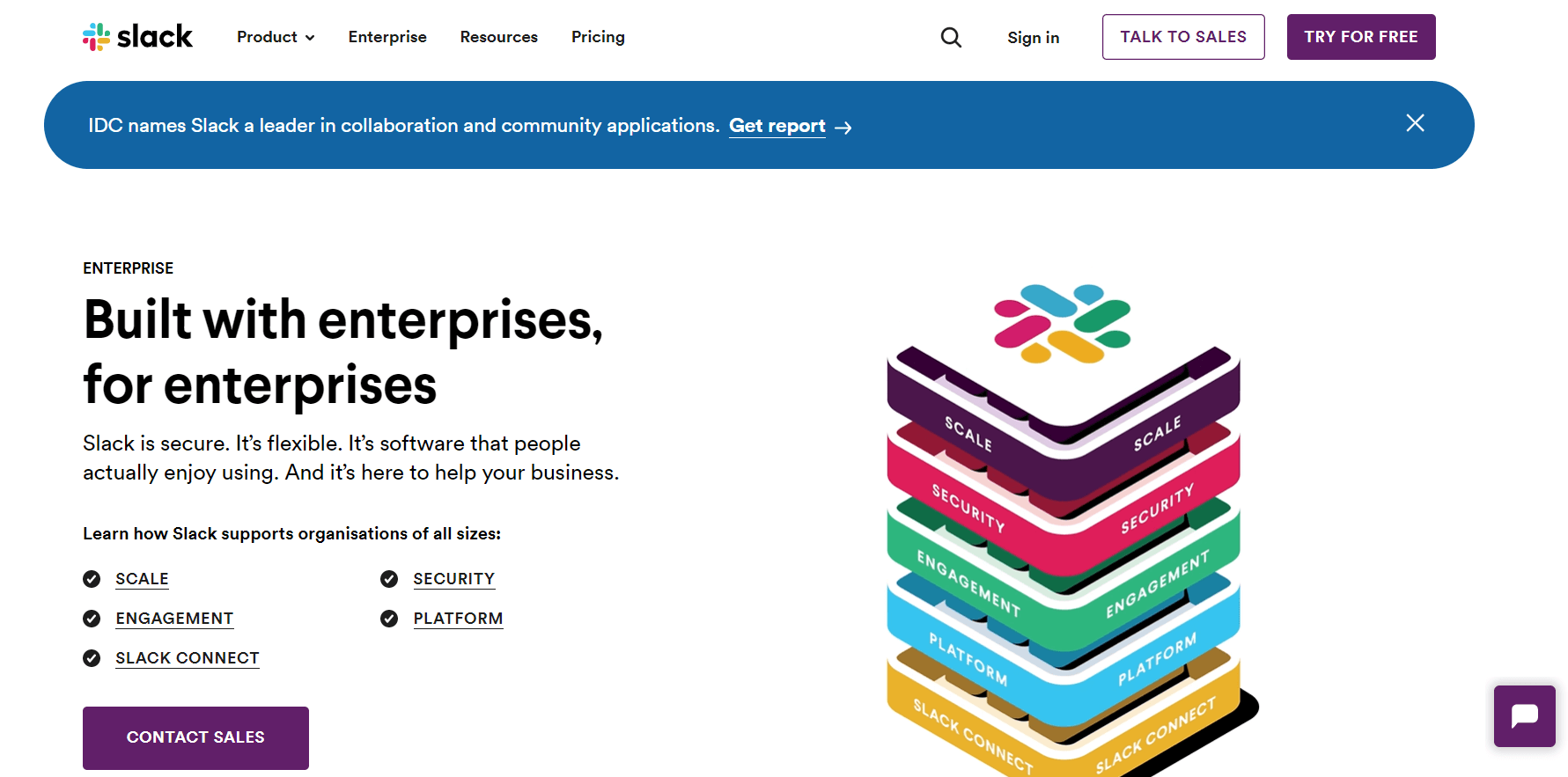 Slack's landing page for enterprise customers
