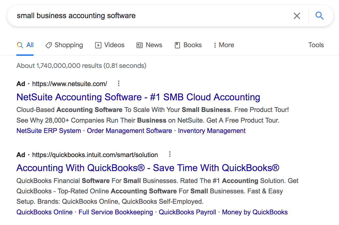 Example of a paid search ad in Google