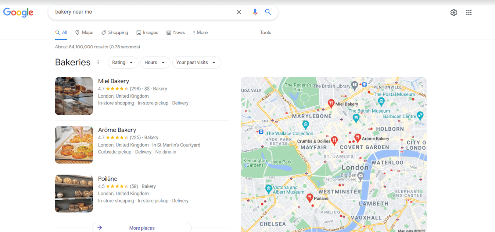 Local search results on Google