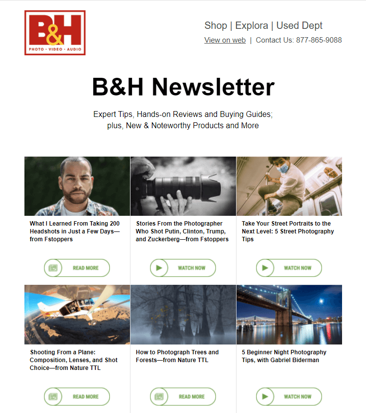 B&H Photo email newsletter